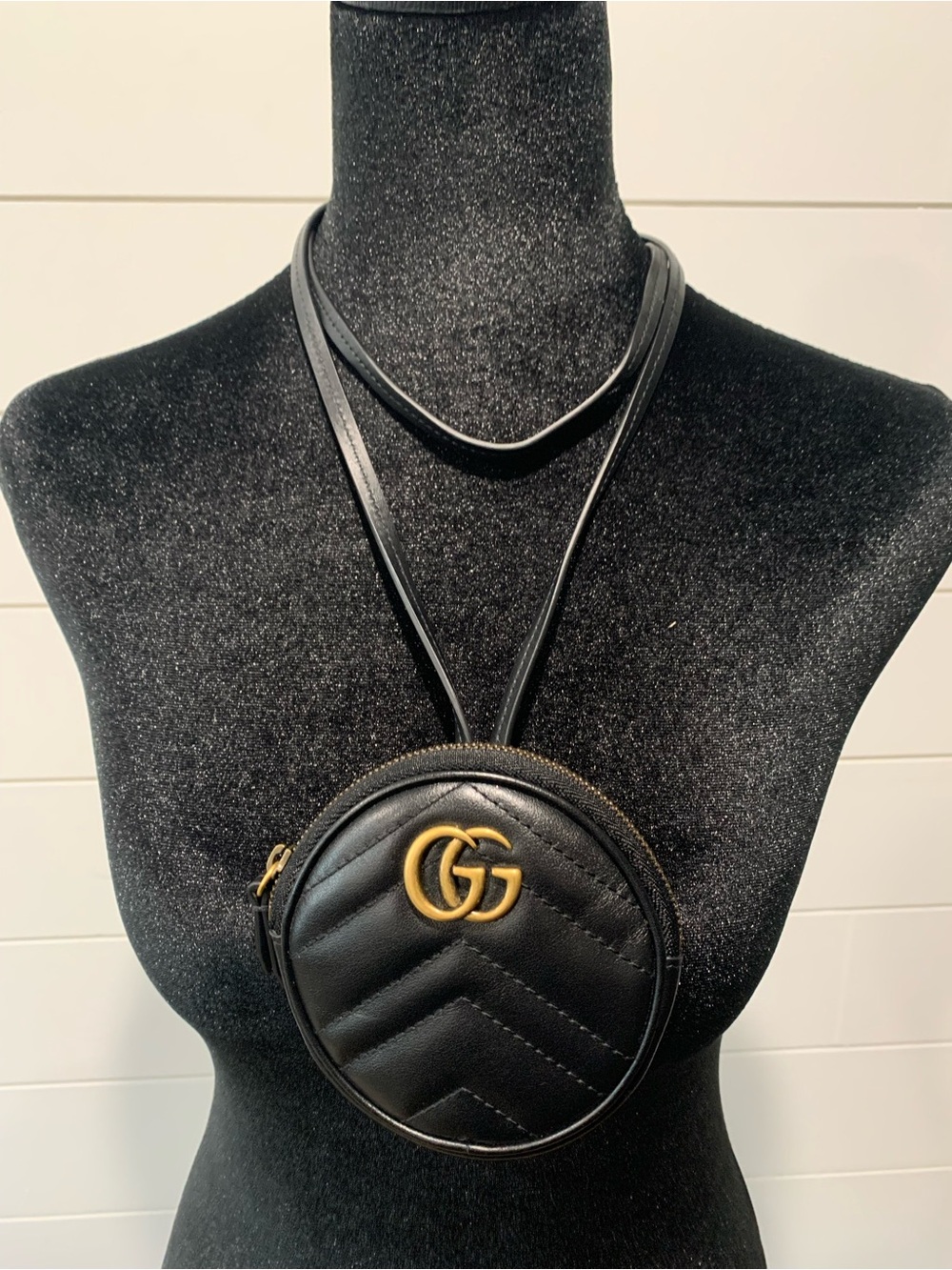 Gucci Black Round GG Leather Crossbody Mini Bag with Gold Hardware